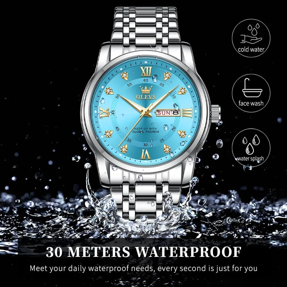 Business Diamond Easy Read Men's Wrist Watches Analog Luxury Date Stainless Steel Waterproof Luminous Dress Mens Watches conductance Oakland musical OLEVS Watch for Men 