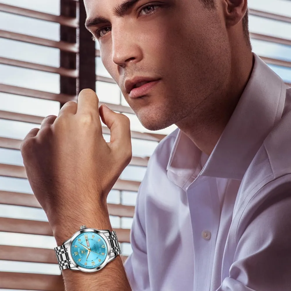 Business Diamond Easy Read Men's Wrist Watches Analog Luxury Date Stainless Steel Waterproof Luminous Dress Mens Watches conductance Oakland musical OLEVS Watch for Men 