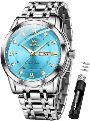 Business Diamond Easy Read Men's Wrist Watches Analog Luxury Date Stainless Steel Waterproof Luminous Dress Mens Watches conductance Oakland musical OLEVS Watch for Men 