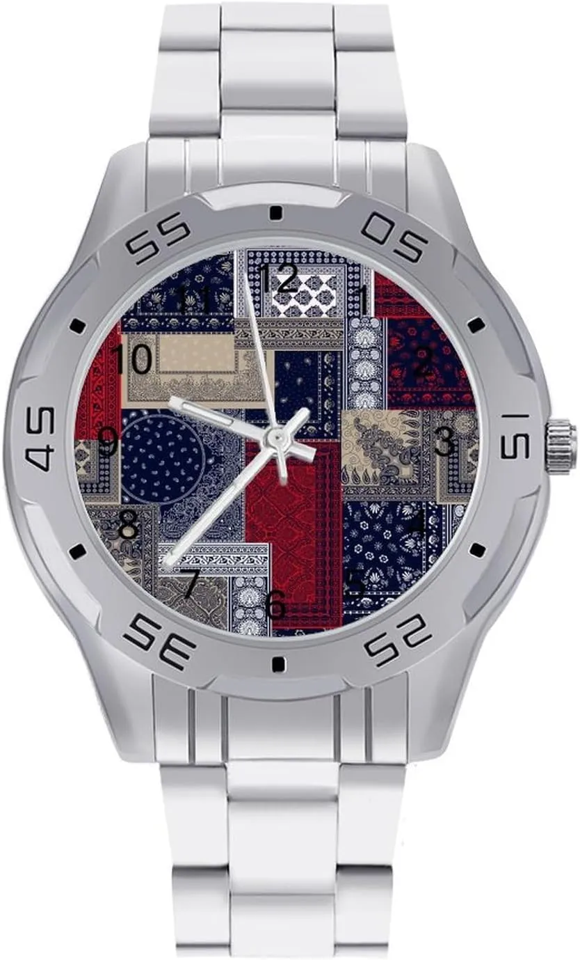Business Dress Watch with Stainless Steel credit Band Work Party Navy Patchwork Plaid Classic Wrist Watches for Men Casual 