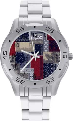Business Dress Watch with Stainless Steel credit Band Work Party Navy Patchwork Plaid Classic Wrist Watches for Men Casual 