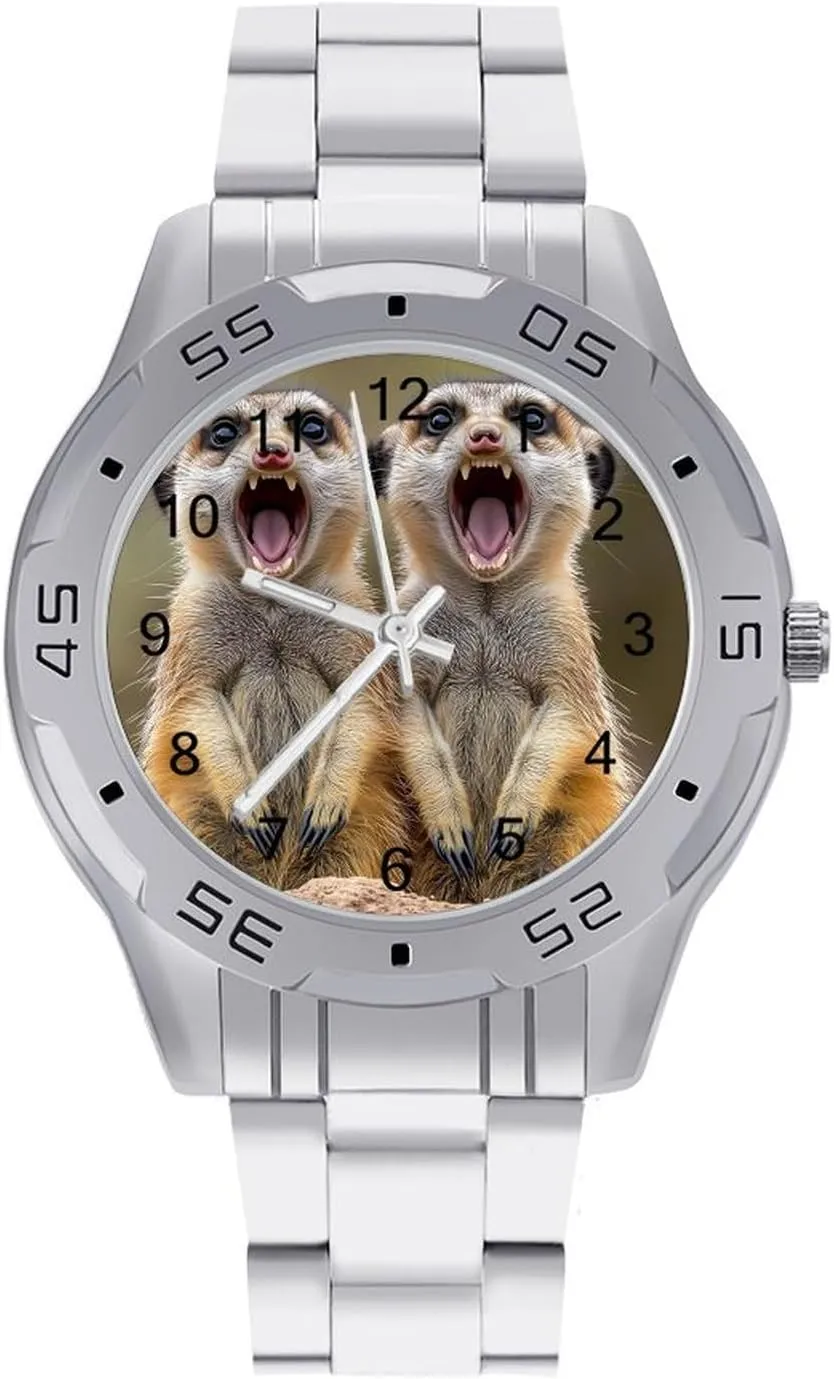 Business Three-Hand Watches Gift for Boyfriend Father Wild Animal Meerkats Wrist suburb tiredness wring prompt cooperative Watches for Men Metal Band Watch 