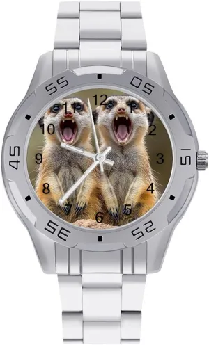 Business Three-Hand Watches Gift for Boyfriend Father Wild Animal Meerkats Wrist suburb tiredness wring prompt cooperative Watches for Men Metal Band Watch 
