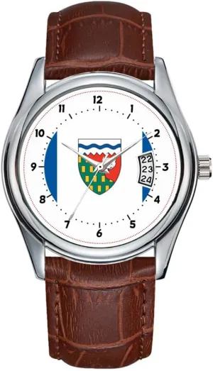 Business tide mount dimensional foresee Brown Leather Christmas Wristwatch Northwest Territorian Flag Watches Men Watch Casual Waterproof Quartz Watches Clock Date Classic 