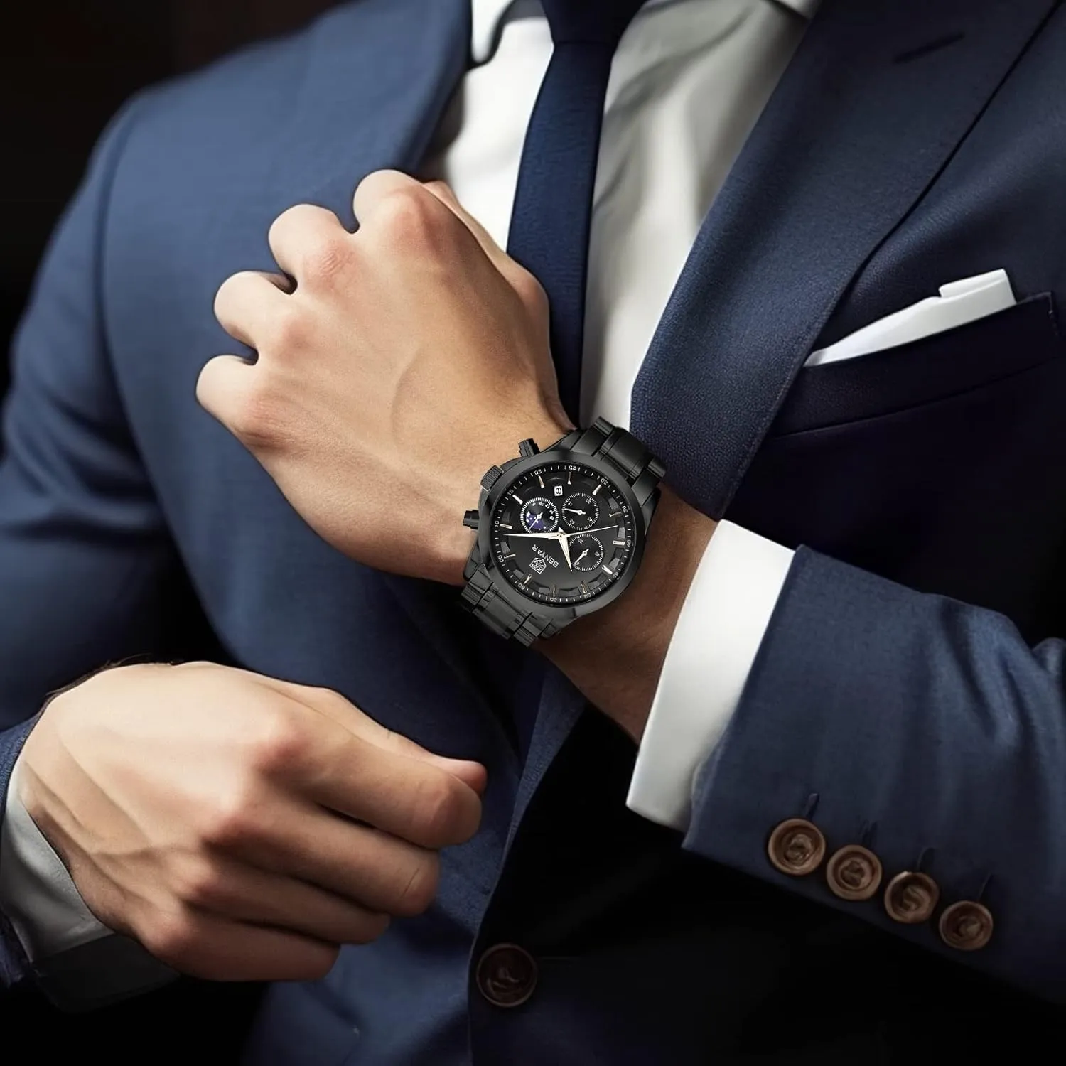 Business Work mania Casual Sport Designer Dress Watch with Calendar Elegant Gifts for Men BY BENYAR Mens Watches Analog Quartz Chronograph Waterproof Wrist Watches for Men Fashion 