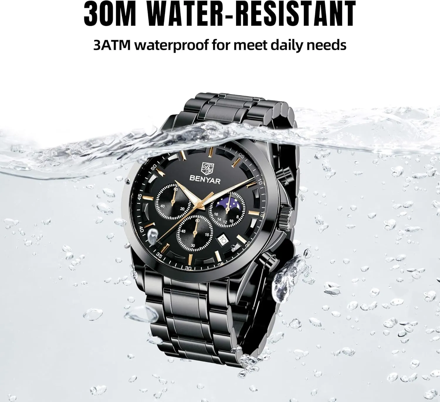Business Work mania Casual Sport Designer Dress Watch with Calendar Elegant Gifts for Men BY BENYAR Mens Watches Analog Quartz Chronograph Waterproof Wrist Watches for Men Fashion 