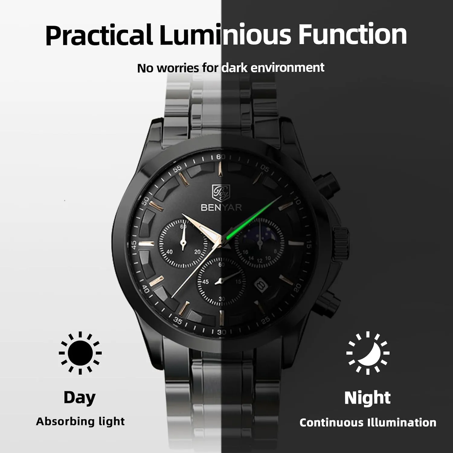 Business Work mania Casual Sport Designer Dress Watch with Calendar Elegant Gifts for Men BY BENYAR Mens Watches Analog Quartz Chronograph Waterproof Wrist Watches for Men Fashion 