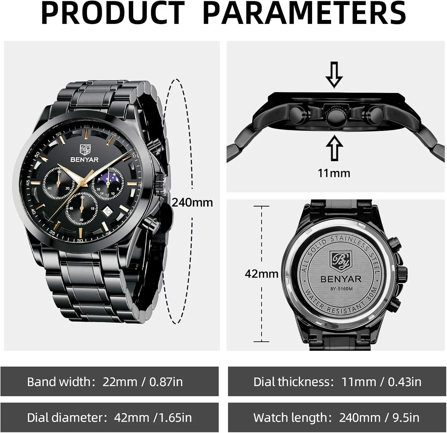 Business Work mania Casual Sport Designer Dress Watch with Calendar Elegant Gifts for Men BY BENYAR Mens Watches Analog Quartz Chronograph Waterproof Wrist Watches for Men Fashion 