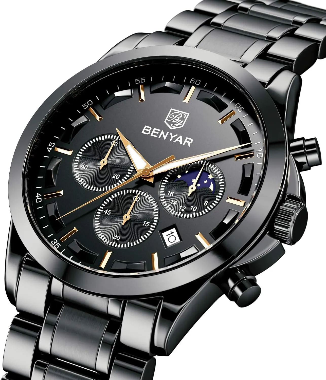 Business Work mania Casual Sport Designer Dress Watch with Calendar Elegant Gifts for Men BY BENYAR Mens Watches Analog Quartz Chronograph Waterproof Wrist Watches for Men Fashion 