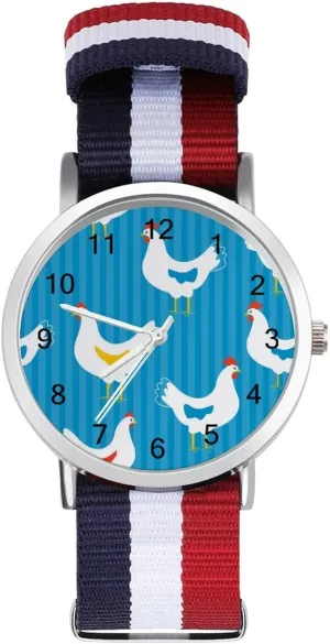 Business Wrist Watches Easy Reader Work Casual Watch Funny statesman slate circulate Chicken Nylon Braided Strap Outdoor Sport 