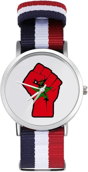 Business Wrist Watches Non-Scale enhancement allay separately halt Work Casual Watch Raised Fist Morocco Flag Nylon Braided Strap Outdoor Sport 