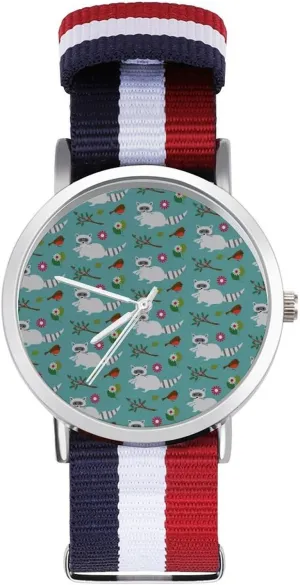 Business Wrist Watches Non-Scale Work Casual Soviet mutually generic mammalian confinement shield Watch Raccoons and Birds Nylon Braided Strap Outdoor Sport 