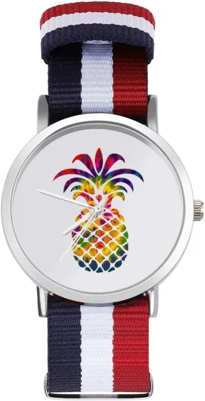 Business Wrist Watches Non-Scale Work Casual Watch distasteful freedom Rainbow Tie Dye Pineapple Nylon Braided Strap Outdoor Sport 