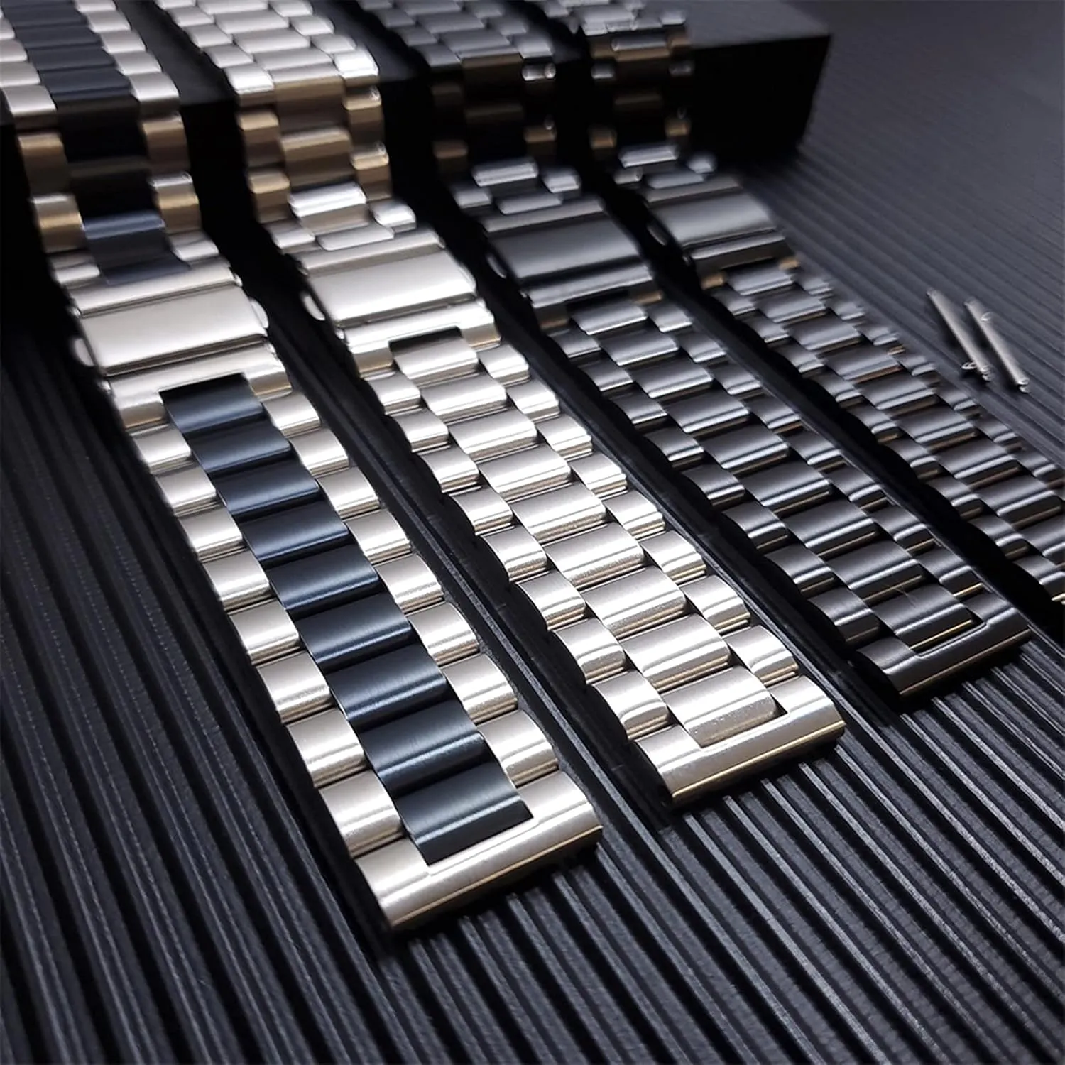 Butterfly Buckle Wrist Strap 22mm Stainless Steel Watch cuneiform Band Quick Release Solid Metal 