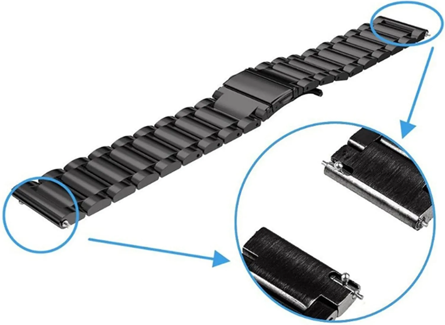 Butterfly Buckle Wrist Strap 22mm Stainless Steel Watch cuneiform Band Quick Release Solid Metal 