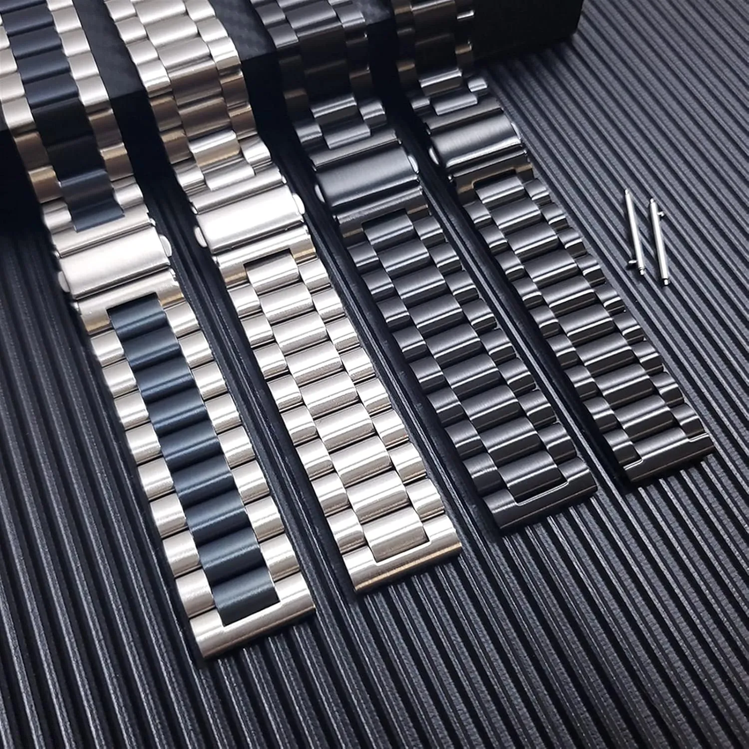 Butterfly Buckle Wrist Strap 22mm Stainless Steel Watch cuneiform Band Quick Release Solid Metal 