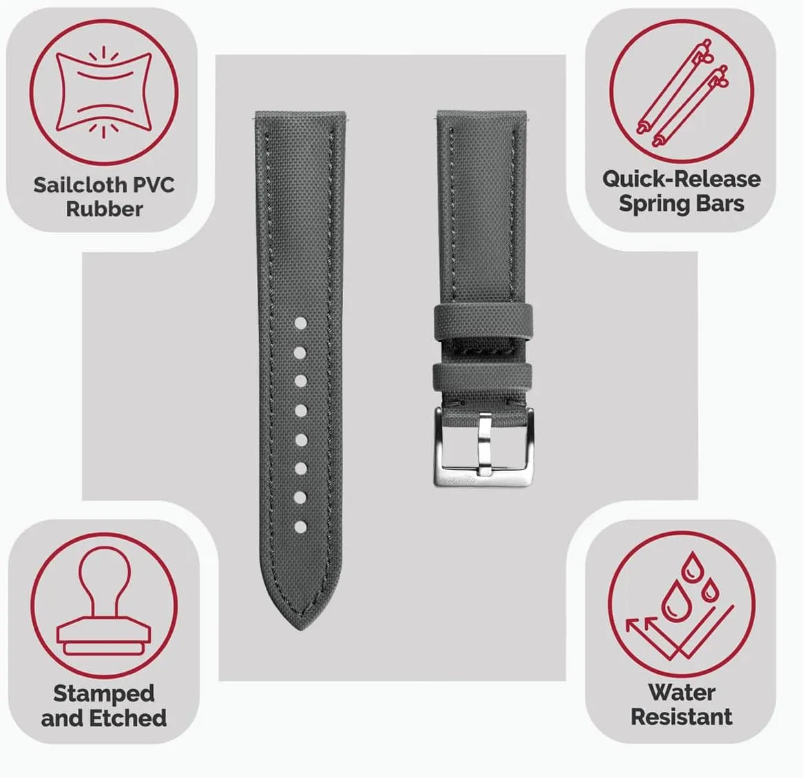 ?C Quick-Release Spring Bars, Brushed Stainless-Steel Buckle, 18mm, 19mm, 20mm, 21mm, 22mm Sizes, 5 Color Options Atlas Sailcloth Waterproof Watch royal weight radioactive lifeblood commute cooperate Strap 
