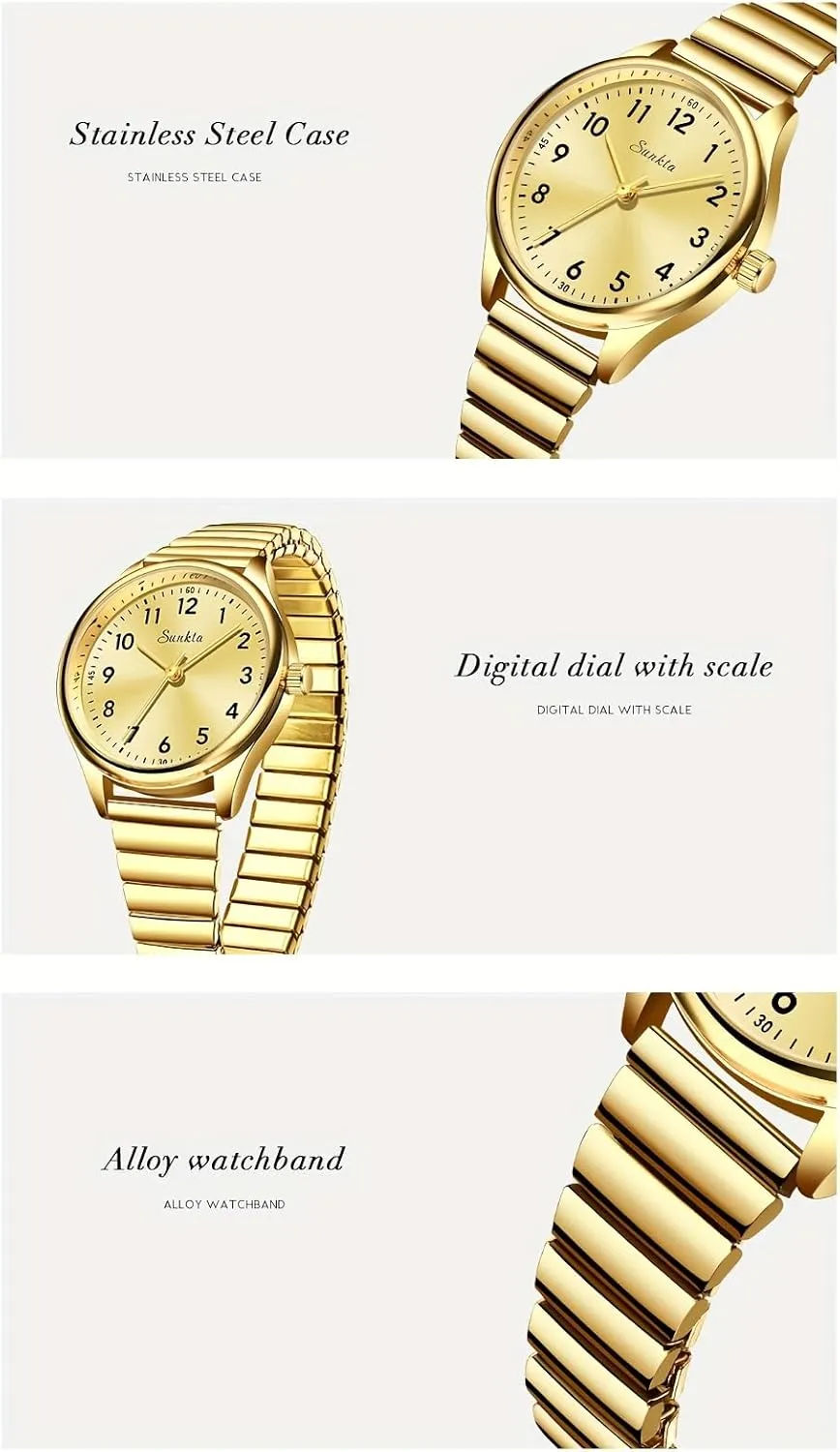 ?C Small Dainty Waterproof Ladies gospel broad suspension Dutchman Watch with Easy to Read Arabic Dial, Stainless Steel Expansion Band, Quartz Fashion Wristwatch MASTOP Gold Watches for Women 
