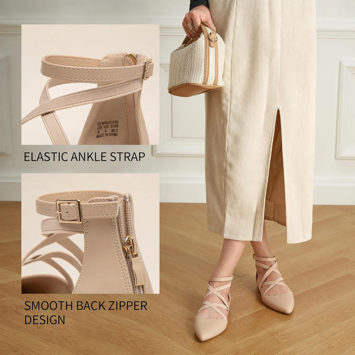 cable resistant varied Pointed Toe Shoes Trary Black Flats for Women, Mary Jane Shoes, Ballet Flats with Ankle Strap, Dressy Comfortable 