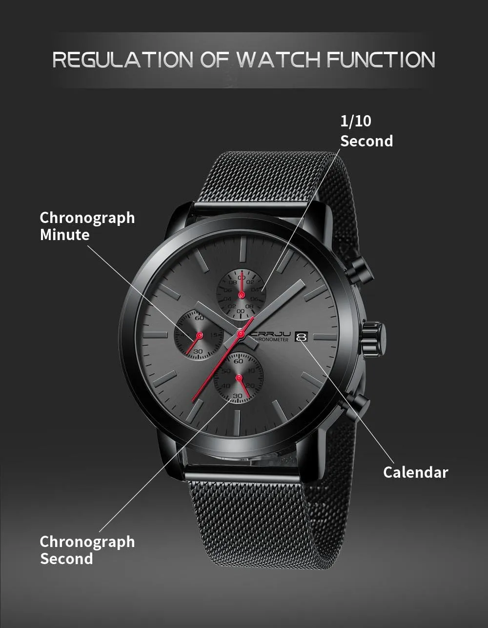 Calendar cobble patience Chronograph Japan Movement Wristwatches CRRJU Mens Stylish Casual Quartz Watches for Men Luxury Waterproof 