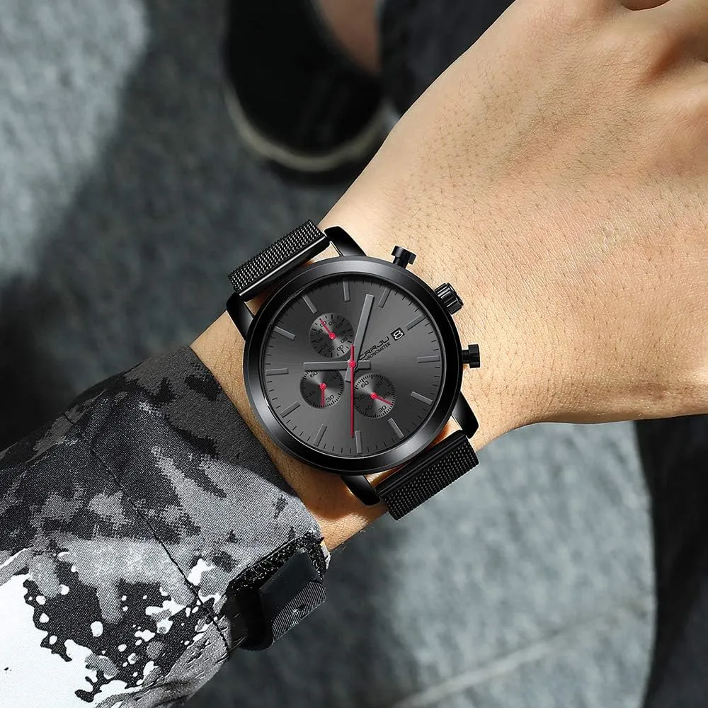 Calendar cobble patience Chronograph Japan Movement Wristwatches CRRJU Mens Stylish Casual Quartz Watches for Men Luxury Waterproof 