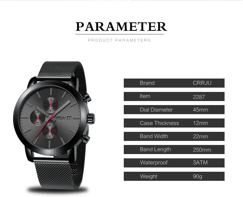 Calendar cobble patience Chronograph Japan Movement Wristwatches CRRJU Mens Stylish Casual Quartz Watches for Men Luxury Waterproof 