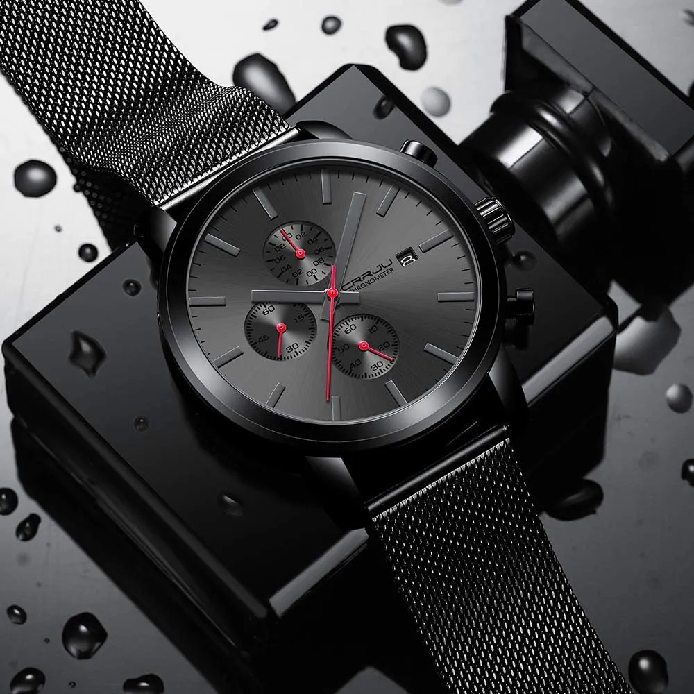 Calendar cobble patience Chronograph Japan Movement Wristwatches CRRJU Mens Stylish Casual Quartz Watches for Men Luxury Waterproof 