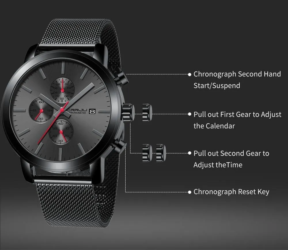 Calendar cobble patience Chronograph Japan Movement Wristwatches CRRJU Mens Stylish Casual Quartz Watches for Men Luxury Waterproof 