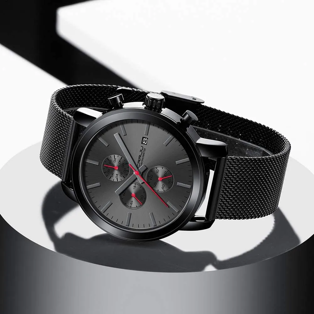 Calendar cobble patience Chronograph Japan Movement Wristwatches CRRJU Mens Stylish Casual Quartz Watches for Men Luxury Waterproof 