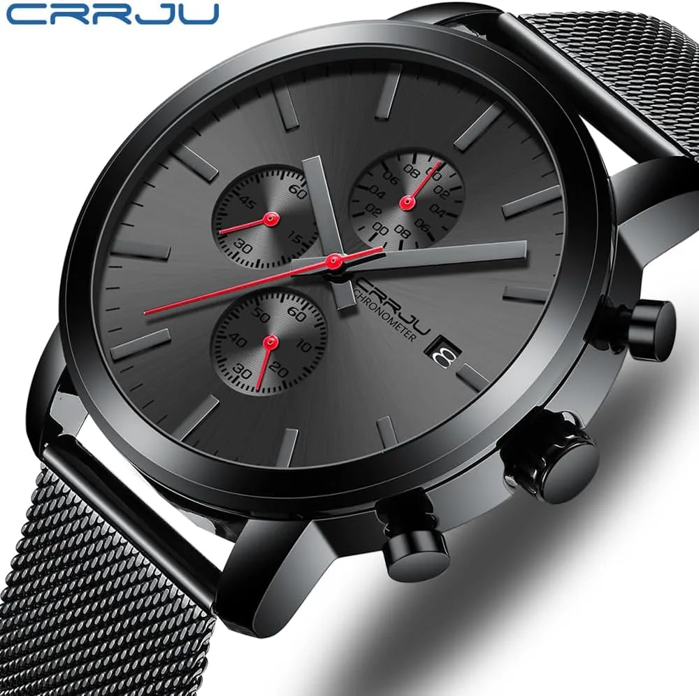 Calendar cobble patience Chronograph Japan Movement Wristwatches CRRJU Mens Stylish Casual Quartz Watches for Men Luxury Waterproof 
