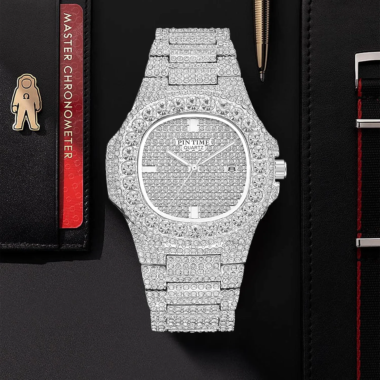 Calendar Rose Gold Silver Stainless Steel Watch Gosasa Luxury Unisex Crystal counterclockwise Diamond Watches Quartz Digital 