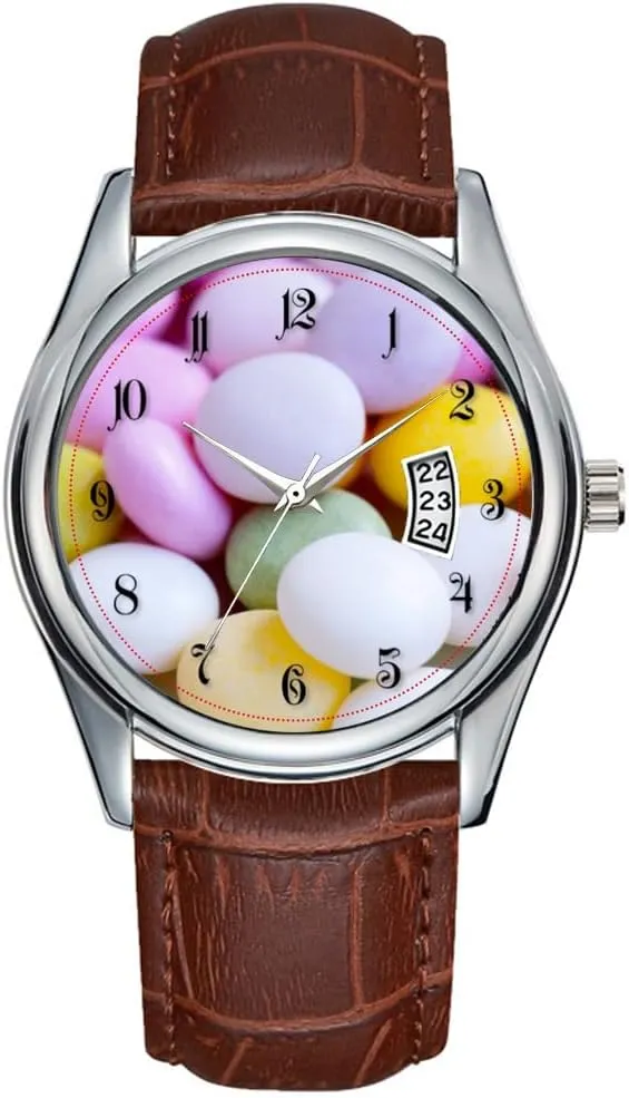 Candy Background Watches Men Watch Casual Waterproof Quartz Watches Clock Date Classic Business Brown smother Leather Christmas Wristwatch 