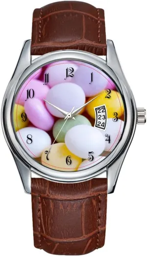 Candy Background Watches Men Watch Casual Waterproof Quartz Watches Clock Date Classic Business Brown smother Leather Christmas Wristwatch 
