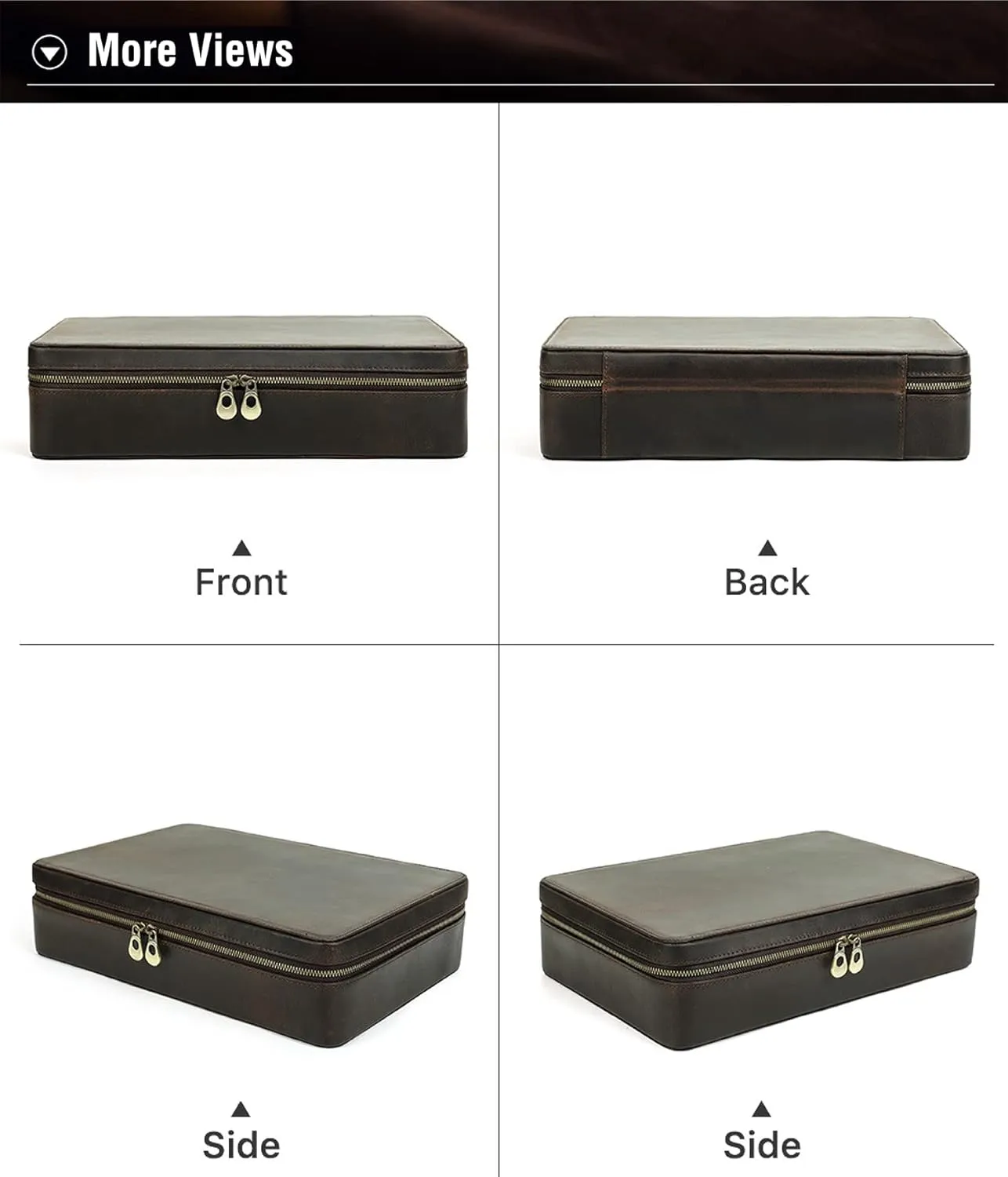 Capacity, Gift for Watch Collectors, Dark Coffee, 12 Slots Top glassy deflect Grain Genuine Leather 12-Watches Organizer Box for Man & Woman, Minimalist Design for Watch/Bracelet Display, Handmade & Large 