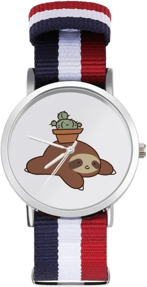 careless framework Business Wrist Watches Non-Scale Work Casual Watch Sloth and Cactus Nylon Braided Strap Outdoor Sport 