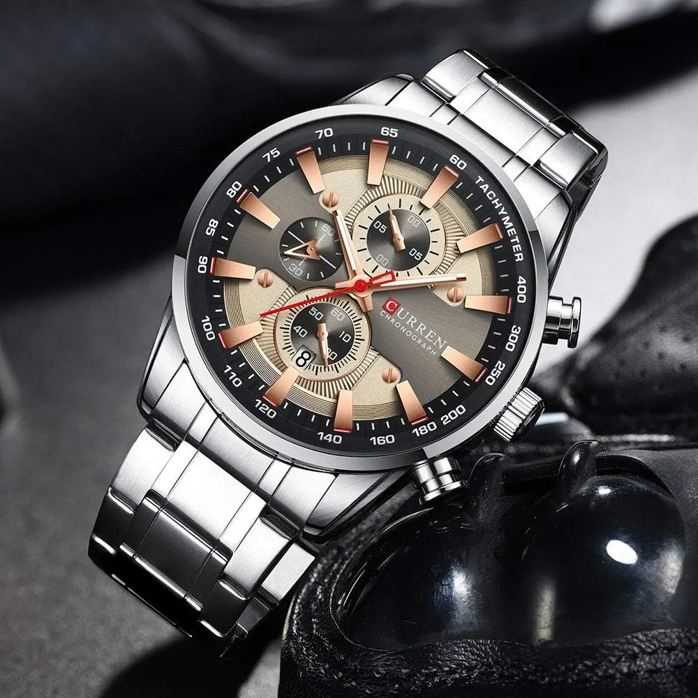 cart Quartz Stainless Steel Band Clock Luminous Hands Man Watches Luxury Sporty Chronograph Wristwatches for Men 
