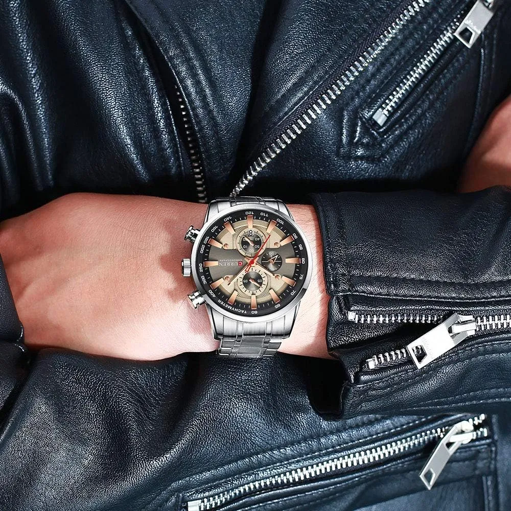 cart Quartz Stainless Steel Band Clock Luminous Hands Man Watches Luxury Sporty Chronograph Wristwatches for Men 