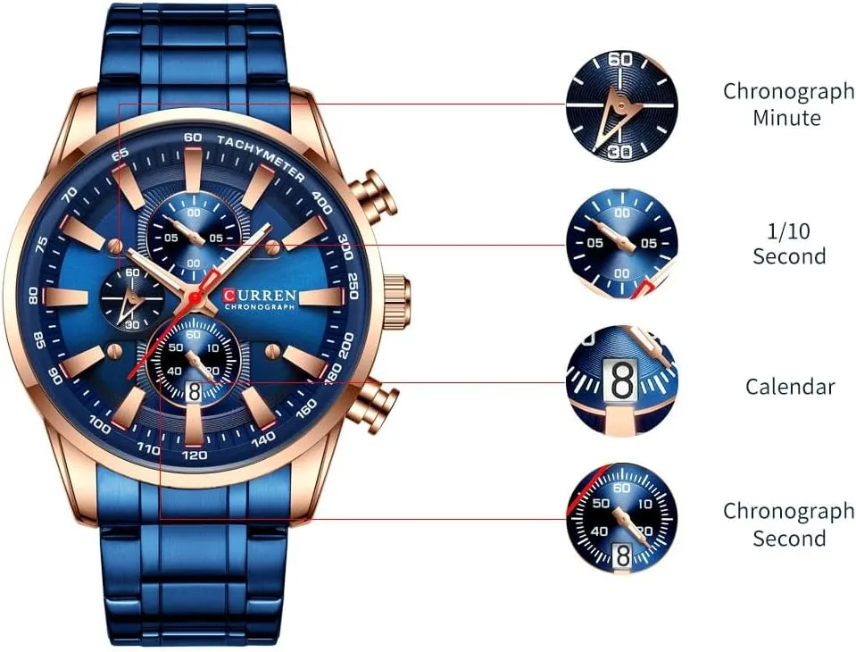 cart Quartz Stainless Steel Band Clock Luminous Hands Man Watches Luxury Sporty Chronograph Wristwatches for Men 