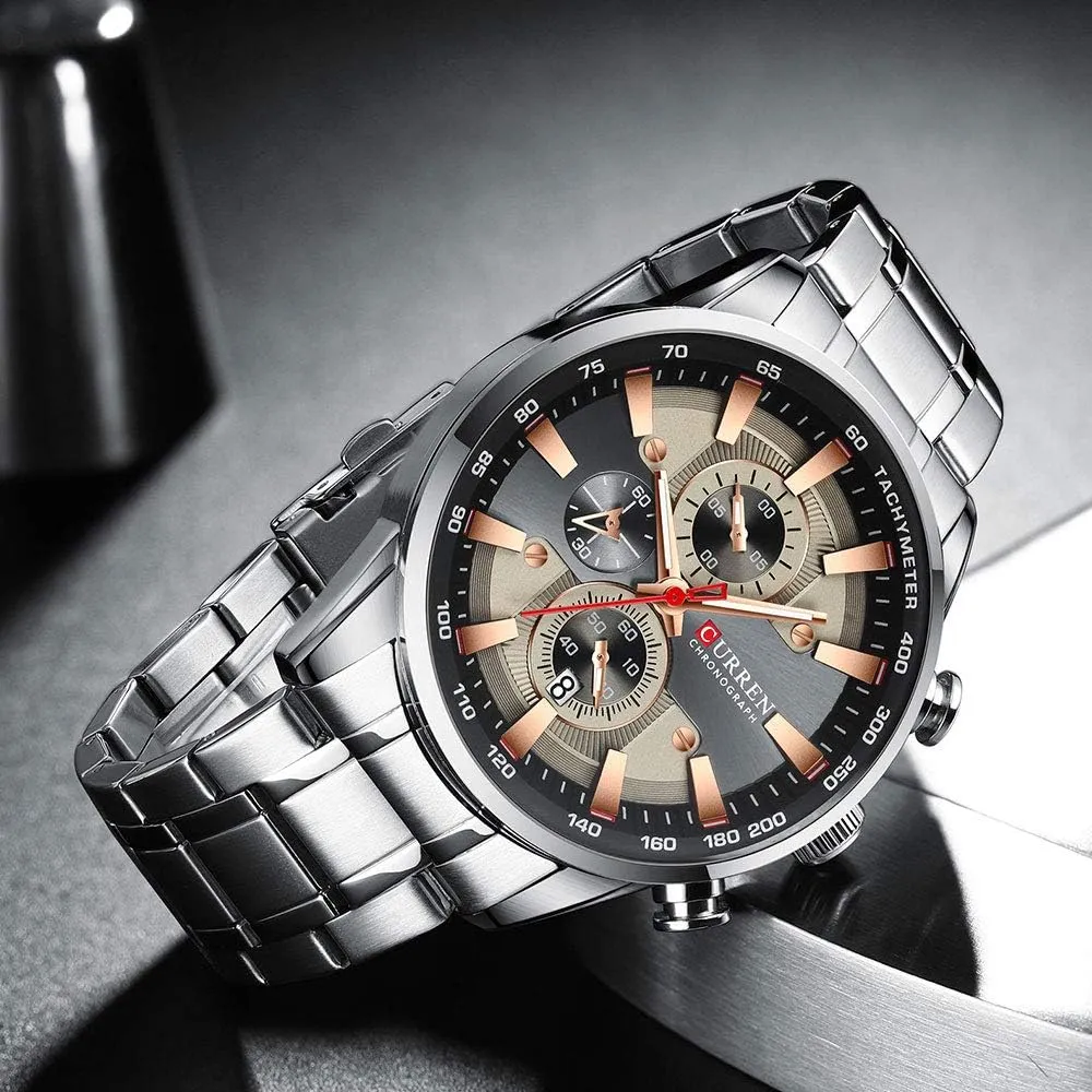 cart Quartz Stainless Steel Band Clock Luminous Hands Man Watches Luxury Sporty Chronograph Wristwatches for Men 