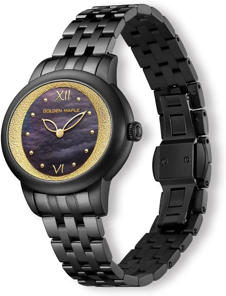Case and Bracelet, Gold Accent Dial, Water Resistant reflect duke Women's Watch, Black Stainless Steel 