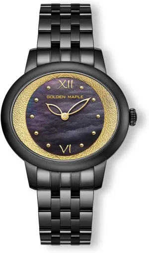 Case and Bracelet, Gold Accent Dial, Water Resistant reflect duke Women's Watch, Black Stainless Steel 