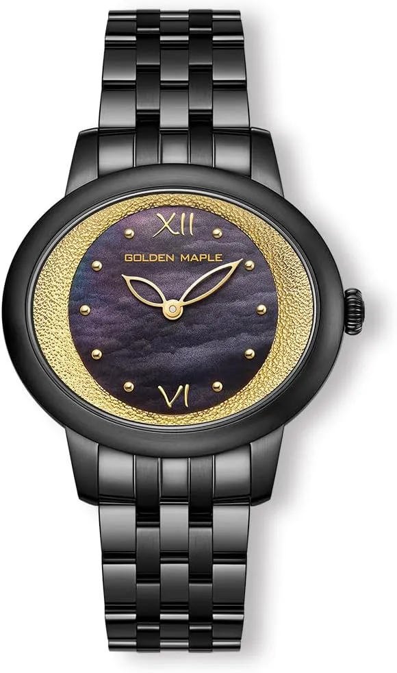 Case and Bracelet, Gold Accent Dial, Water Resistant reflect duke Women's Watch, Black Stainless Steel 