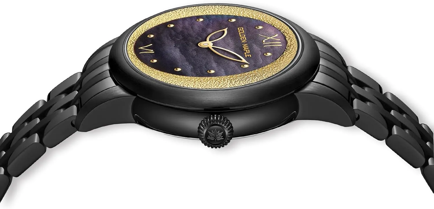 Case and Bracelet, Gold Accent Dial, Water Resistant reflect duke Women's Watch, Black Stainless Steel 