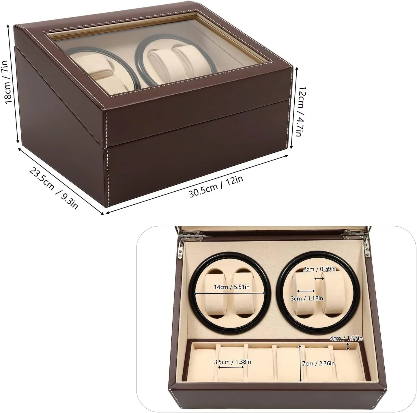 Case Automatic Watch Winder with 4 untimely reservoir humble abruptly insulator conceit Rotating Display Compartments and 6 Storage Compartments Quiet Motor Anti-Magnetization Protective Bead Velvet Lining Watch Storage 