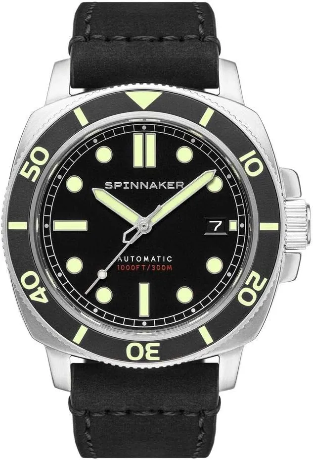 Case, Black Leather Strap, 300m Water Resistance, SP-5088-01 - Tuxedo Black Spinnaker Hull unread Men??s Watch - Automatic Dive Watch for Men, 42mm Stainless Steel 