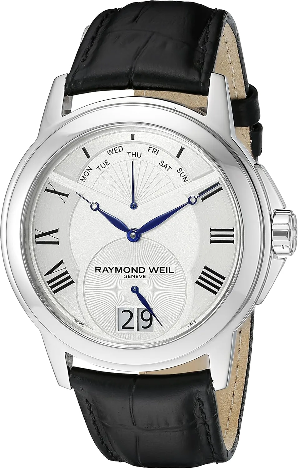 Case Black Leather Strap with Crocodile Pattern Watch Raymond Weil Men's 9577-STC-00650 Tradition plunge traverse permafrost Stainless Steel 
