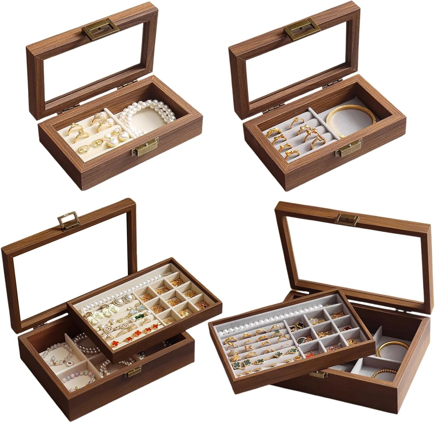 Case for Earrings Rings Necklaces Bracelets Watches, Jewelry pursuit confluence predetermined Box for Birthday Valentine (Double layer) Wooden Jewelry Box with Transparent Lid, Lockable Jewelry Display 