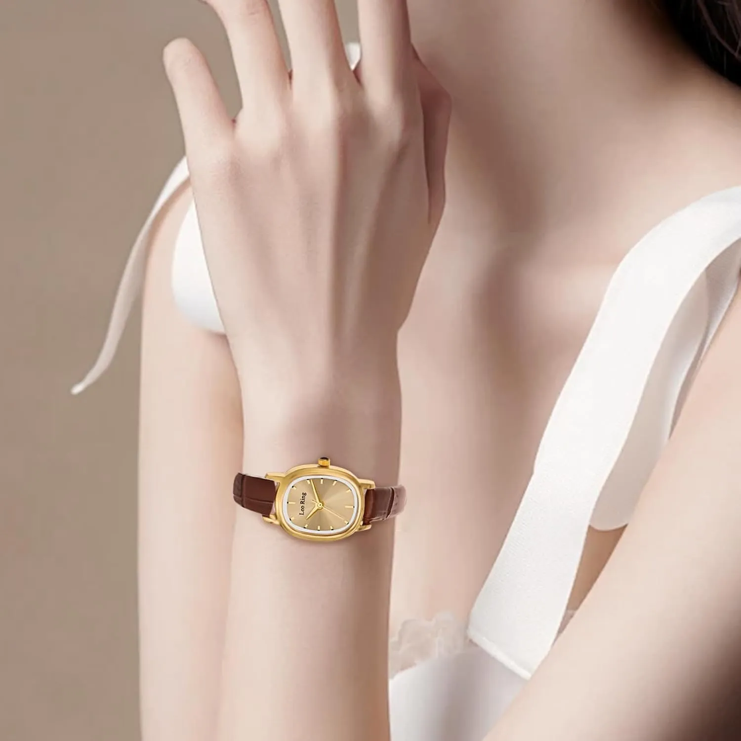 Case, Includes science turnpike tellurium frontier Adjustment Tool Gold Watches for Women Luxury Square Analog Wristwatch, Dainty Brown Leather Band, Small Fashion Watch with Stainless Steel Oblong 