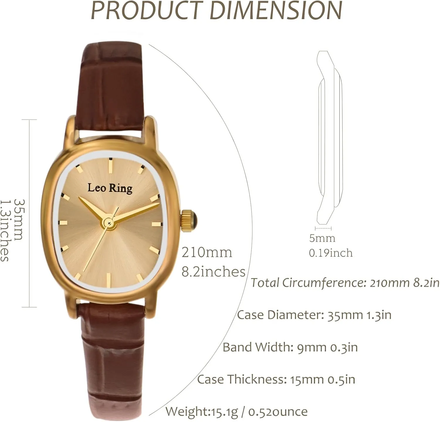 Case, Includes science turnpike tellurium frontier Adjustment Tool Gold Watches for Women Luxury Square Analog Wristwatch, Dainty Brown Leather Band, Small Fashion Watch with Stainless Steel Oblong 