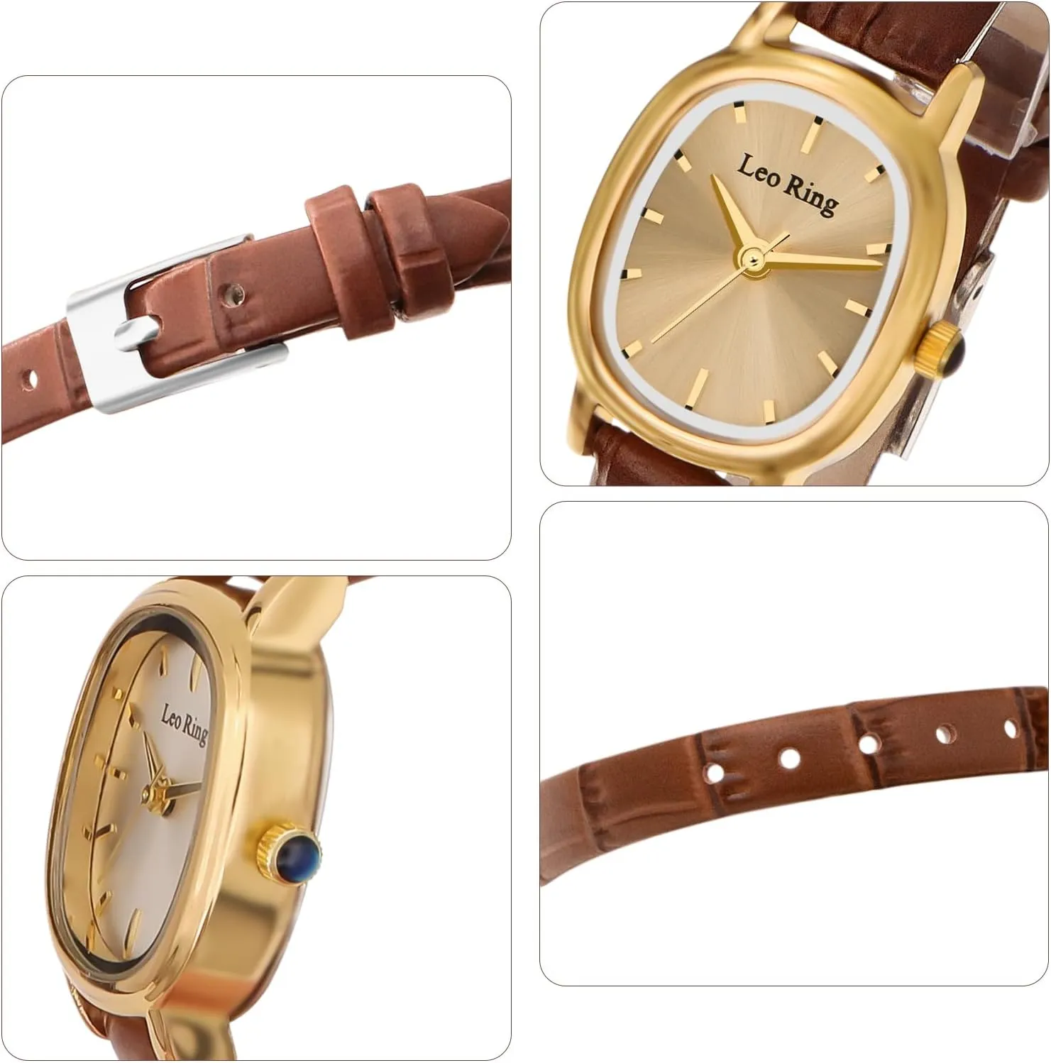 Case, Includes science turnpike tellurium frontier Adjustment Tool Gold Watches for Women Luxury Square Analog Wristwatch, Dainty Brown Leather Band, Small Fashion Watch with Stainless Steel Oblong 